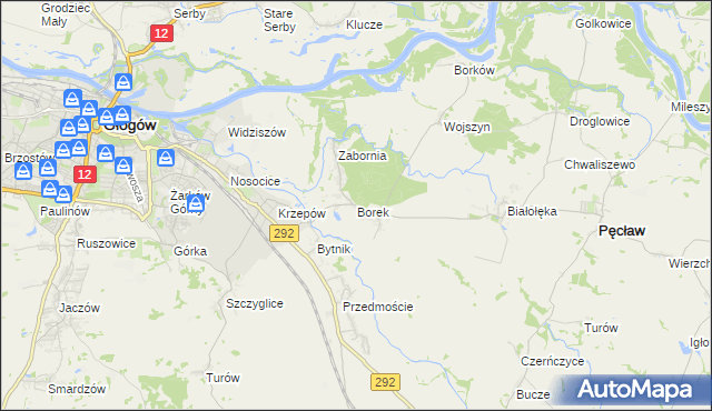 mapa Borek gmina Głogów, Borek gmina Głogów na mapie Targeo