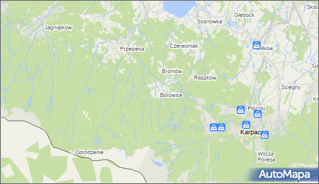 mapa Borowice gmina Podgórzyn, Borowice gmina Podgórzyn na mapie Targeo