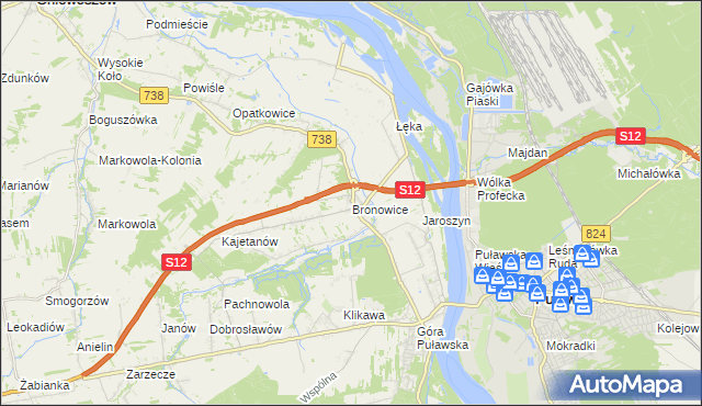 mapa Bronowice gmina Puławy, Bronowice gmina Puławy na mapie Targeo