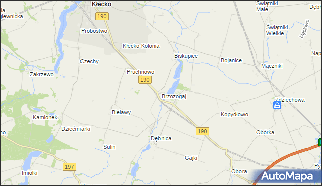 mapa Brzozogaj gmina Kłecko, Brzozogaj gmina Kłecko na mapie Targeo