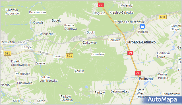 mapa Brzustów gmina Garbatka-Letnisko, Brzustów gmina Garbatka-Letnisko na mapie Targeo