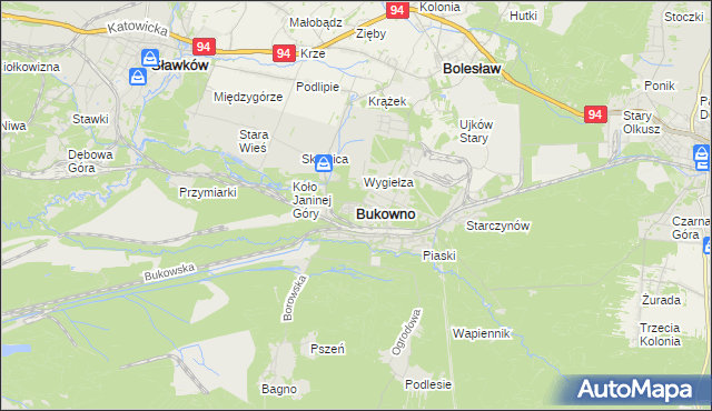 mapa Bukowno powiat olkuski, Bukowno powiat olkuski na mapie Targeo