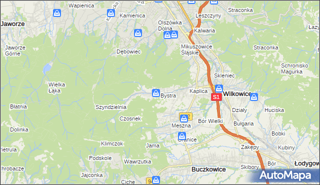 mapa Bystra gmina Wilkowice, Bystra gmina Wilkowice na mapie Targeo