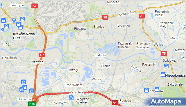 mapa Chałupki gmina Kraków, Chałupki gmina Kraków na mapie Targeo