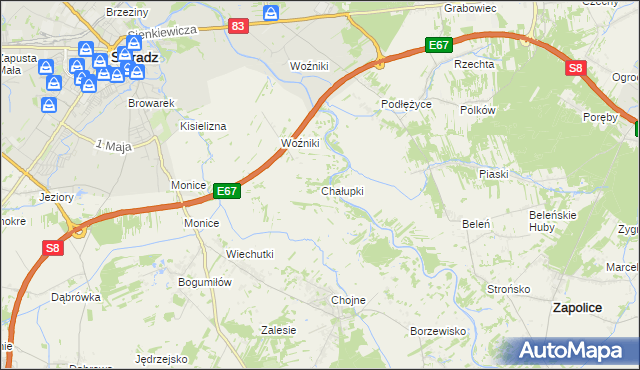 mapa Chałupki gmina Sieradz, Chałupki gmina Sieradz na mapie Targeo