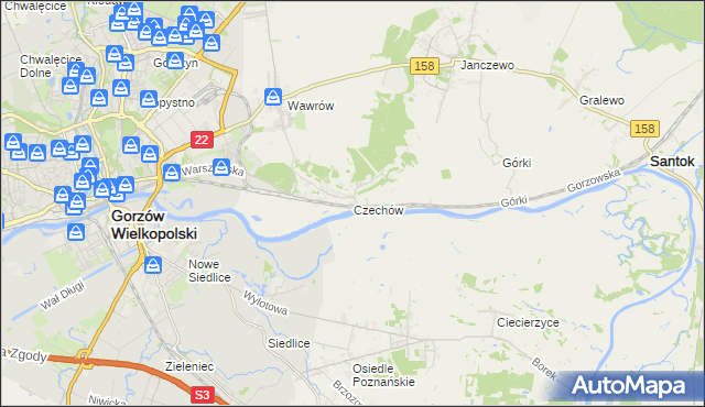 mapa Czechów gmina Santok, Czechów gmina Santok na mapie Targeo