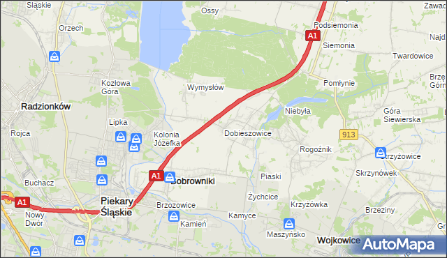 mapa Dobieszowice gmina Bobrowniki, Dobieszowice gmina Bobrowniki na mapie Targeo