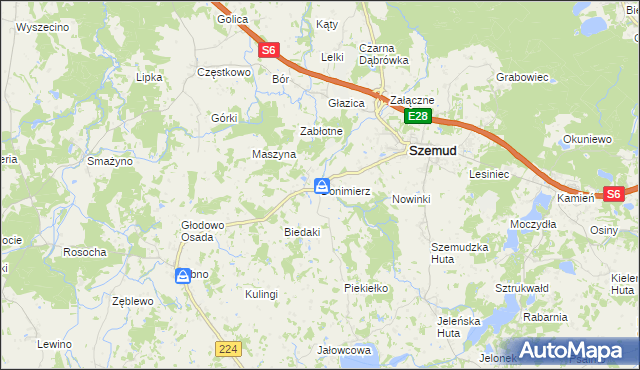 mapa Donimierz gmina Szemud, Donimierz gmina Szemud na mapie Targeo