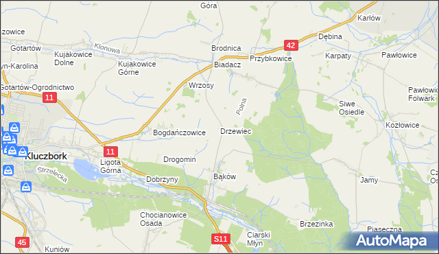 mapa Drzewiec gmina Kluczbork, Drzewiec gmina Kluczbork na mapie Targeo