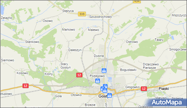 mapa Dusina gmina Gostyń, Dusina gmina Gostyń na mapie Targeo