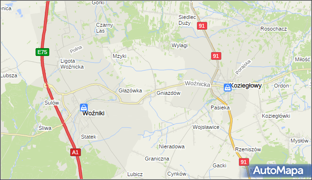 mapa Gniazdów gmina Koziegłowy, Gniazdów gmina Koziegłowy na mapie Targeo