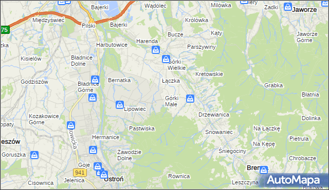 mapa Górki Małe gmina Brenna, Górki Małe gmina Brenna na mapie Targeo