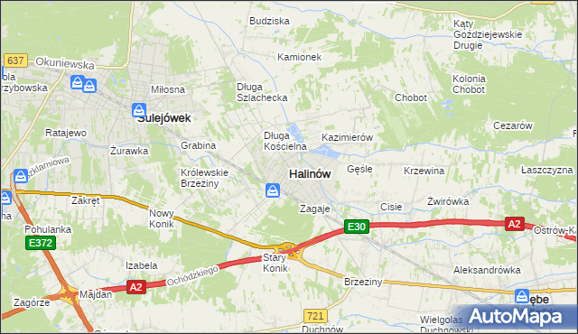 mapa Halinów powiat miński, Halinów powiat miński na mapie Targeo