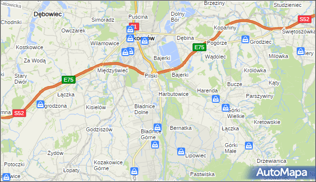 mapa Harbutowice gmina Skoczów, Harbutowice gmina Skoczów na mapie Targeo