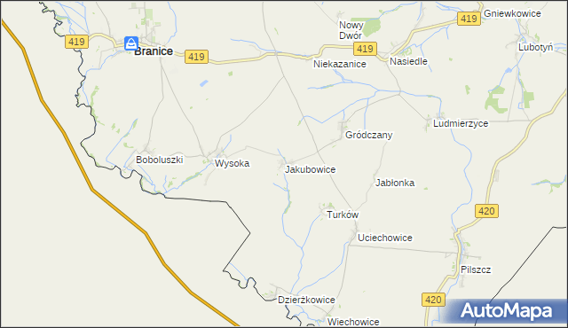 mapa Jakubowice gmina Branice, Jakubowice gmina Branice na mapie Targeo