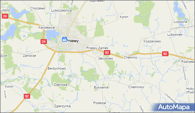 mapa Jakubowo gmina Pniewy, Jakubowo gmina Pniewy na mapie Targeo