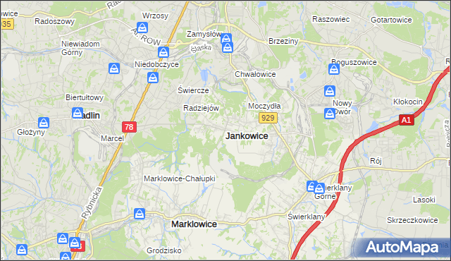 mapa Jankowice gmina Świerklany, Jankowice gmina Świerklany na mapie Targeo