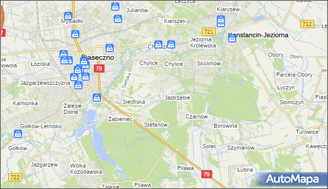 mapa Jastrzębie gmina Piaseczno, Jastrzębie gmina Piaseczno na mapie Targeo