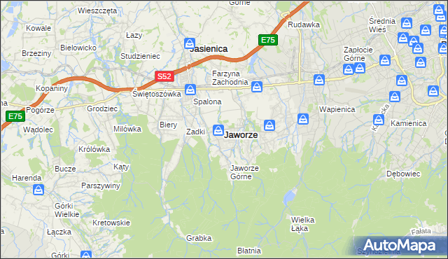 mapa Jaworze powiat bielski, Jaworze powiat bielski na mapie Targeo