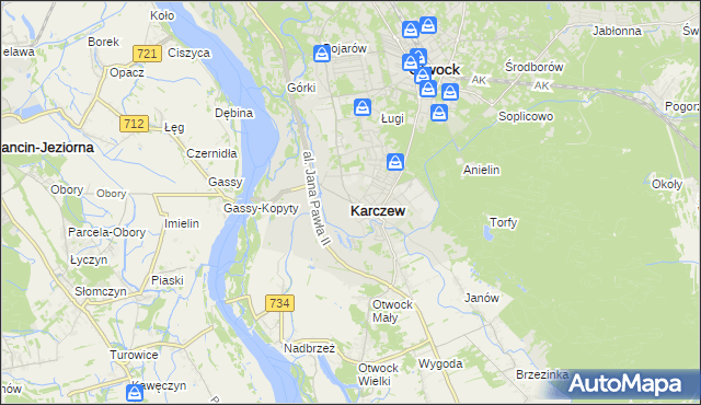 mapa Karczew powiat otwocki, Karczew powiat otwocki na mapie Targeo
