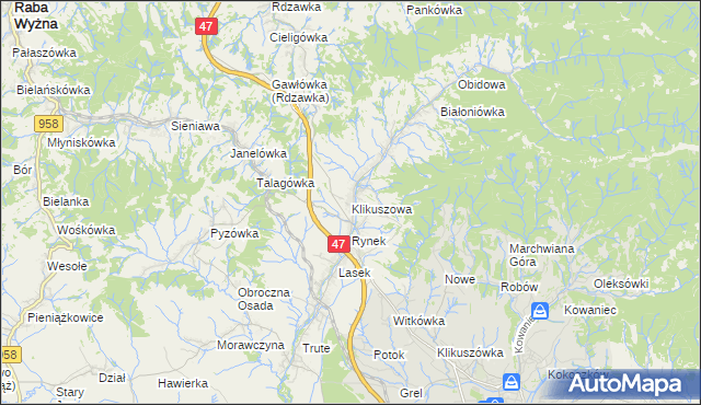 mapa Klikuszowa, Klikuszowa na mapie Targeo