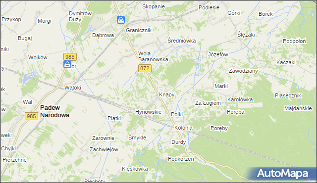 mapa Knapy gmina Baranów Sandomierski, Knapy gmina Baranów Sandomierski na mapie Targeo