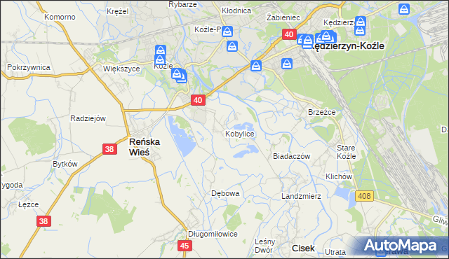 mapa Kobylice gmina Cisek, Kobylice gmina Cisek na mapie Targeo