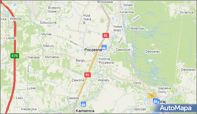 mapa Kolonia Poczesna, Kolonia Poczesna na mapie Targeo