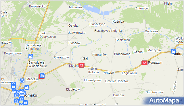 mapa Konradów gmina Kodrąb, Konradów gmina Kodrąb na mapie Targeo