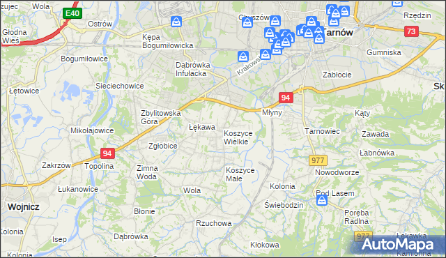 mapa Koszyce Wielkie, Koszyce Wielkie na mapie Targeo