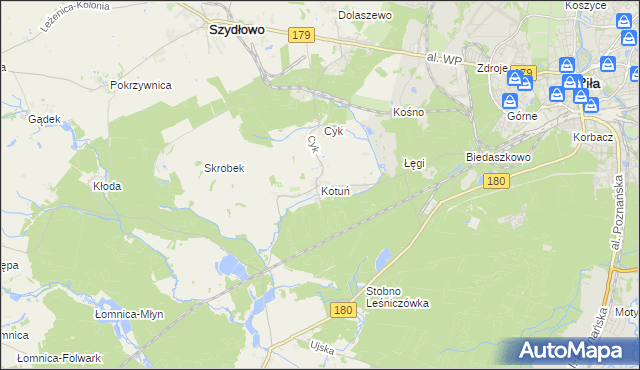 mapa Kotuń gmina Szydłowo, Kotuń gmina Szydłowo na mapie Targeo