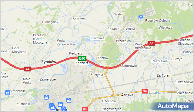 mapa Kozłów gmina Dębica, Kozłów gmina Dębica na mapie Targeo