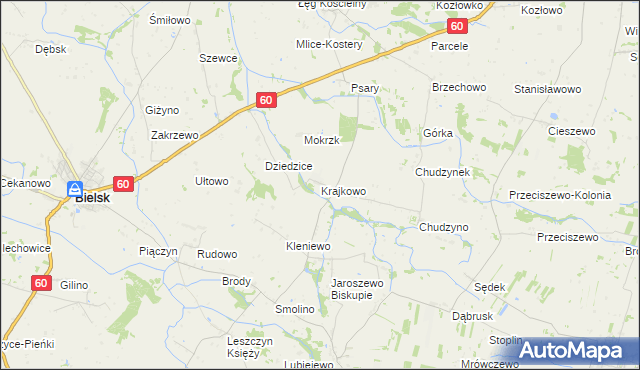 mapa Krajkowo gmina Drobin, Krajkowo gmina Drobin na mapie Targeo