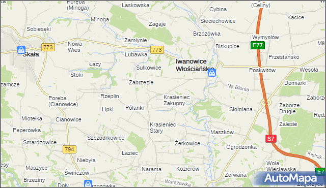 mapa Krasieniec Zakupny, Krasieniec Zakupny na mapie Targeo