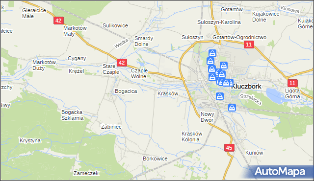 mapa Krasków gmina Kluczbork, Krasków gmina Kluczbork na mapie Targeo