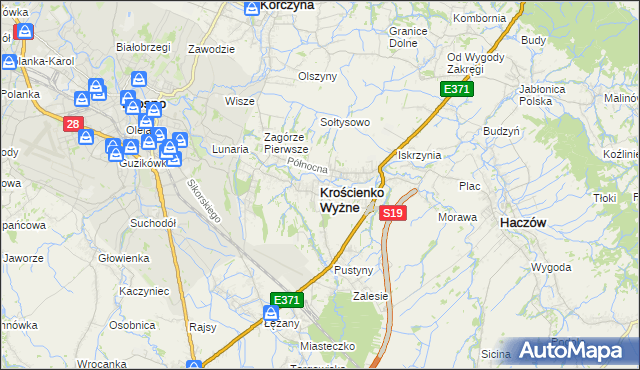 mapa Krościenko Wyżne, Krościenko Wyżne na mapie Targeo