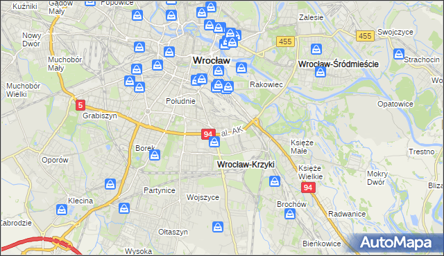 mapa Krzyki gmina Wrocław, Krzyki gmina Wrocław na mapie Targeo