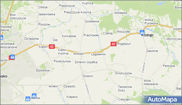 mapa Łagiewniki gmina Kodrąb, Łagiewniki gmina Kodrąb na mapie Targeo