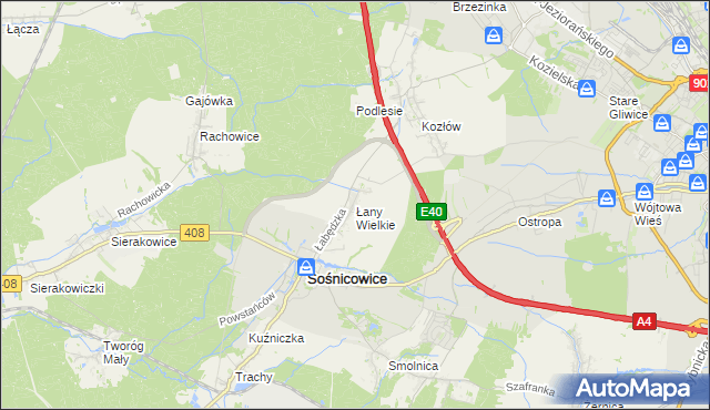 mapa Łany Wielkie gmina Sośnicowice, Łany Wielkie gmina Sośnicowice na mapie Targeo