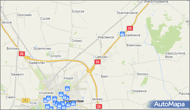 mapa Latkowo gmina Inowrocław, Latkowo gmina Inowrocław na mapie Targeo