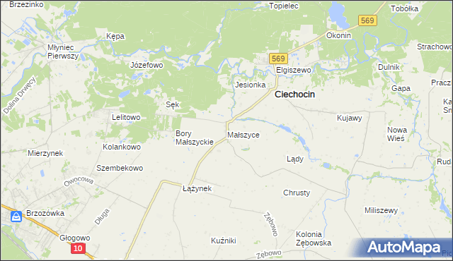 mapa Małszyce gmina Ciechocin, Małszyce gmina Ciechocin na mapie Targeo