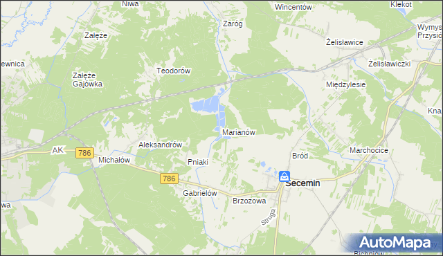 mapa Marianów gmina Secemin, Marianów gmina Secemin na mapie Targeo