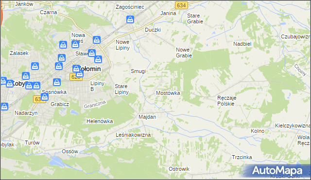 mapa Mostówka gmina Wołomin, Mostówka gmina Wołomin na mapie Targeo