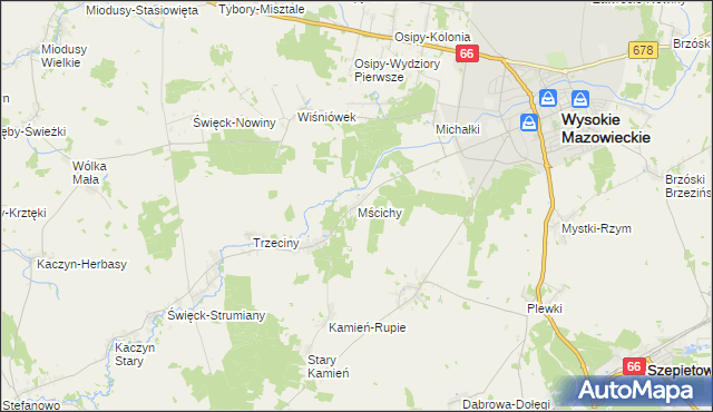 mapa Mścichy gmina Wysokie Mazowieckie, Mścichy gmina Wysokie Mazowieckie na mapie Targeo