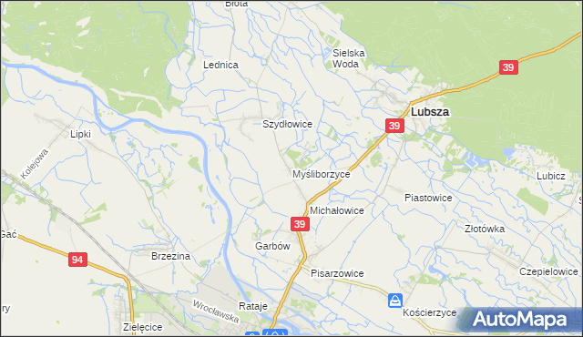 mapa Myśliborzyce gmina Lubsza, Myśliborzyce gmina Lubsza na mapie Targeo