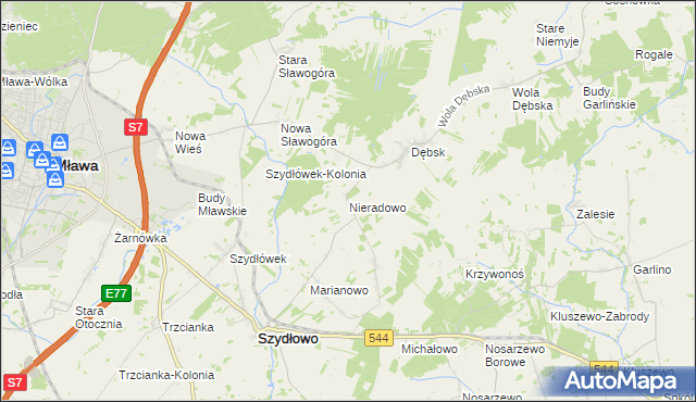 mapa Nieradowo gmina Szydłowo, Nieradowo gmina Szydłowo na mapie Targeo