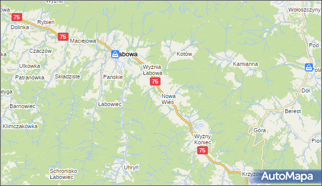 mapa Nowa Wieś gmina Łabowa, Nowa Wieś gmina Łabowa na mapie Targeo