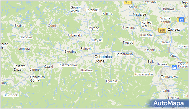 mapa Ochotnica Dolna, Ochotnica Dolna na mapie Targeo