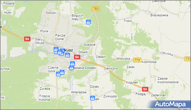mapa Olewin gmina Olkusz, Olewin gmina Olkusz na mapie Targeo