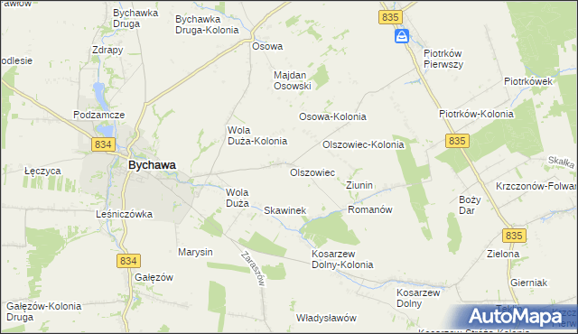mapa Olszowiec gmina Bychawa, Olszowiec gmina Bychawa na mapie Targeo